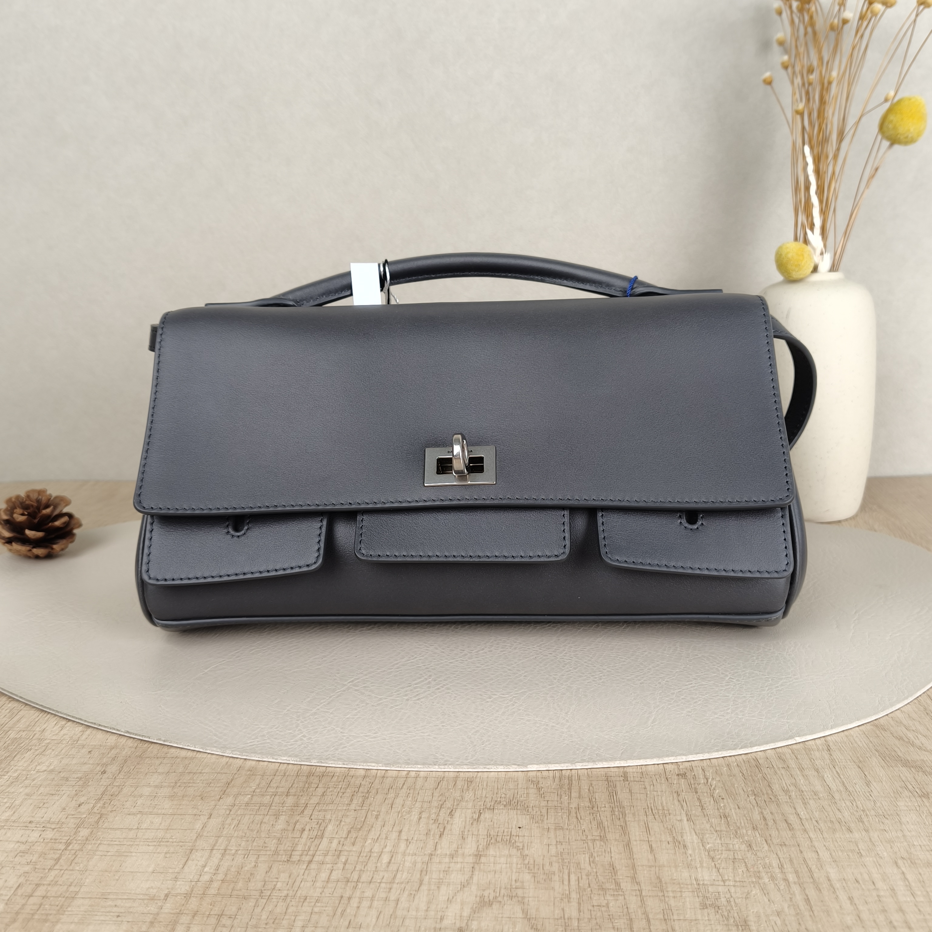 BALENCIAGA Crossbody Bagbel air Shoulder Crossbody Bag Grey Calfskin One Size27 × 5 × 14 cm