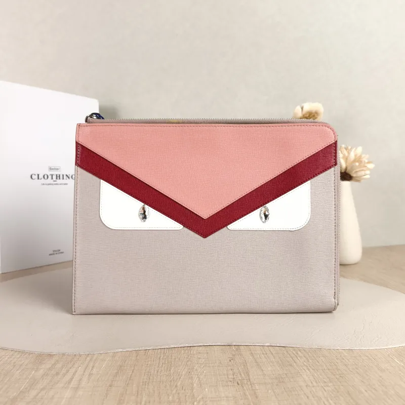 FENDI Clutch Clutch Colorblock Calfskin One Size 25.5*19