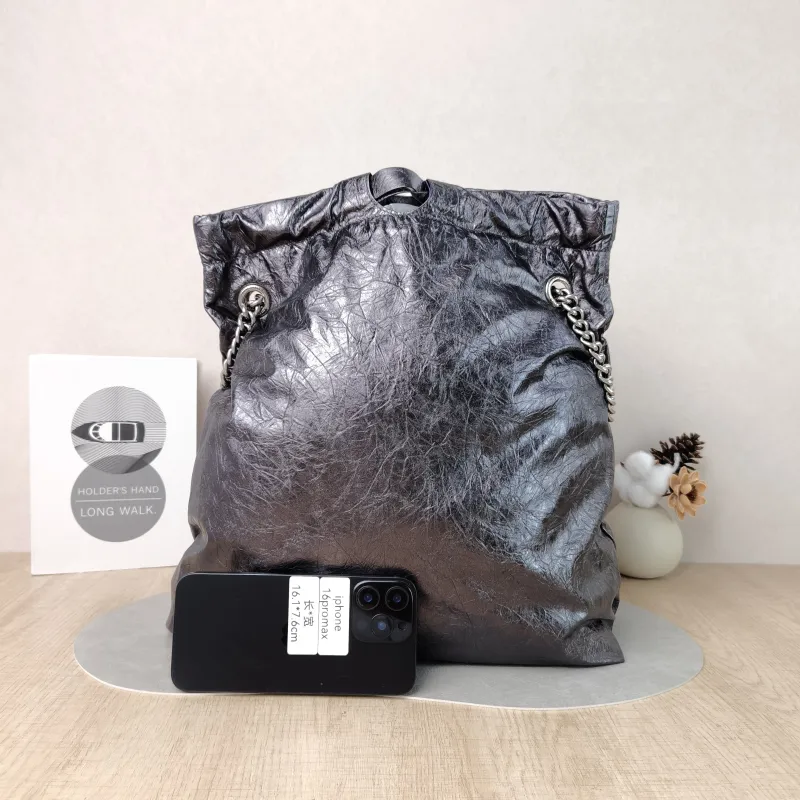 BALENCIAGA Crossbody Bag Crush Grey Waxed Leather BB 36 × 12 × 39 cm — cover view 2 of 5