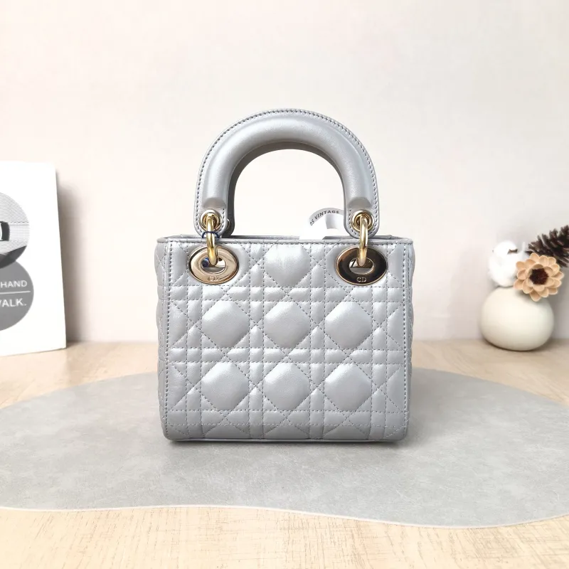 DIOR Crossbody Bag Lady Lady Dior Bag Grey Lambskin Mini 17 × 7 × 15 cm — cover view 3 of 5