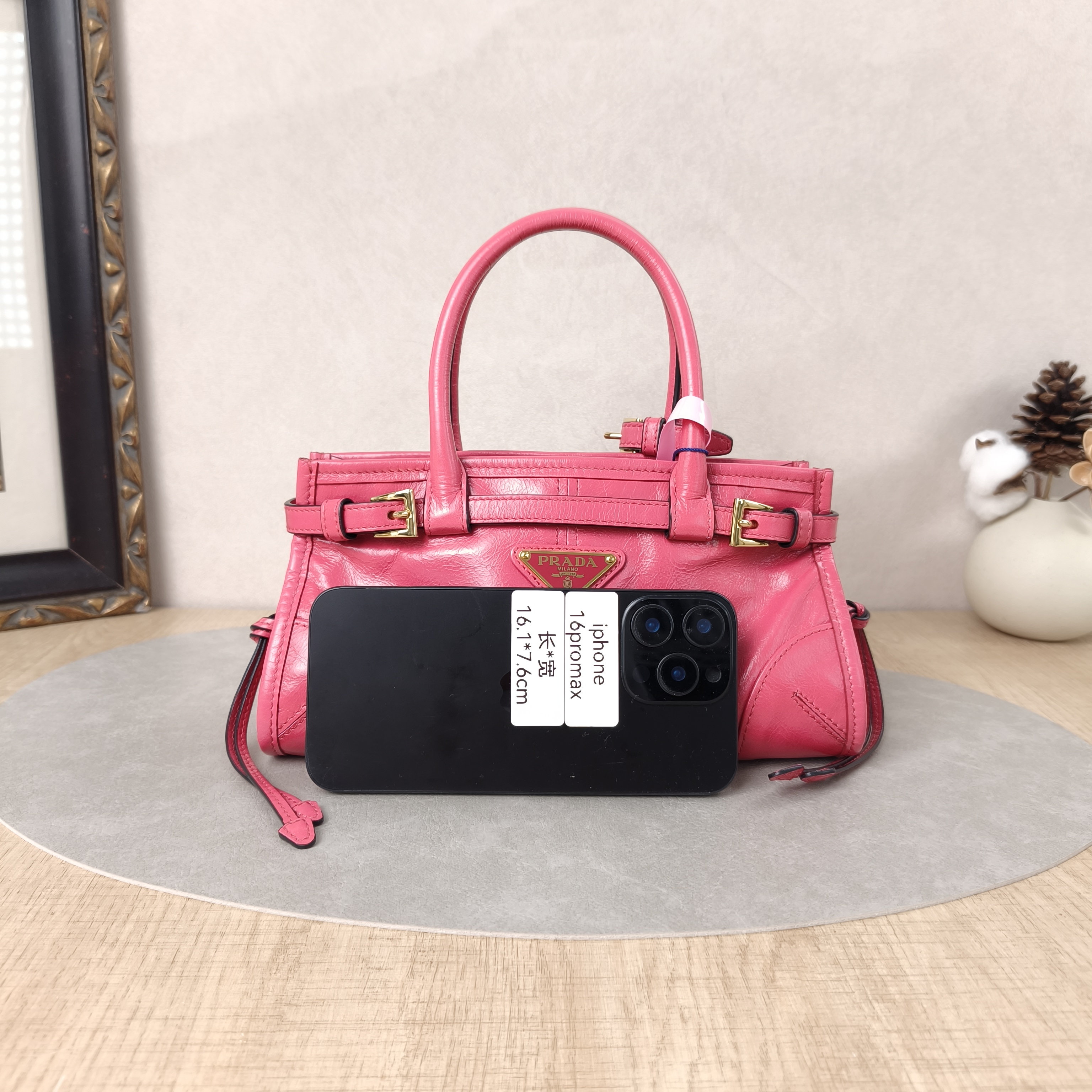 PRADA Top Handle Bag Bonnie Soft Lux Red Waxed Leathermini 23.5 × 9 × 12 cm — cover view 5 of 6