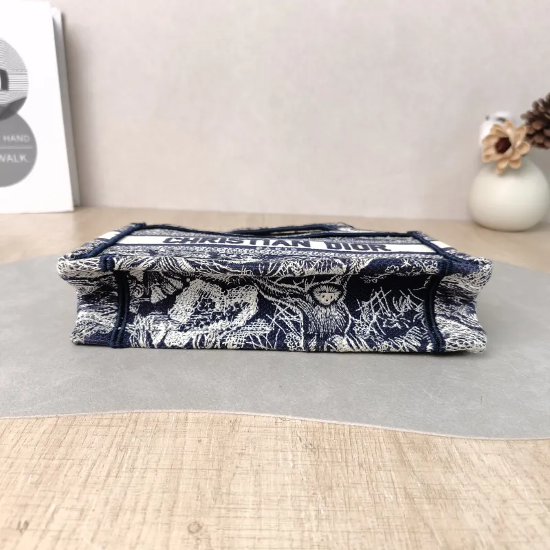 DIOR Top Handle Bag Book Tote Collection · White Blue Canvas Mini 22.5 × 6 × 15 cm — cover view 3 of 5