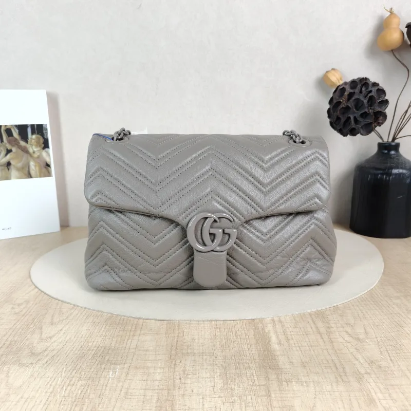 GUCCI Shoulder Bag GG Marmont Marmont Shoulder Bag Grey Calfskin Medium 31 × 8 × 17 cm