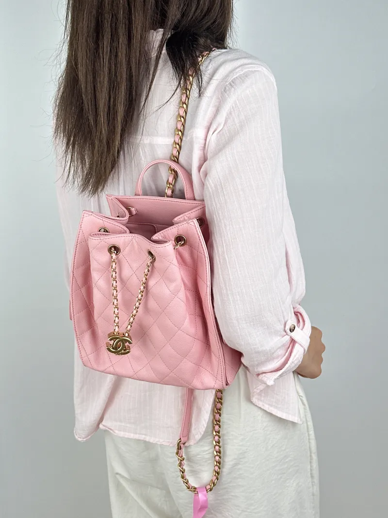 Chanel Backpack25bag Backpack Pink Grained Calfskin Medium23 × 14 × 23 cm — on-model view 2 of 3