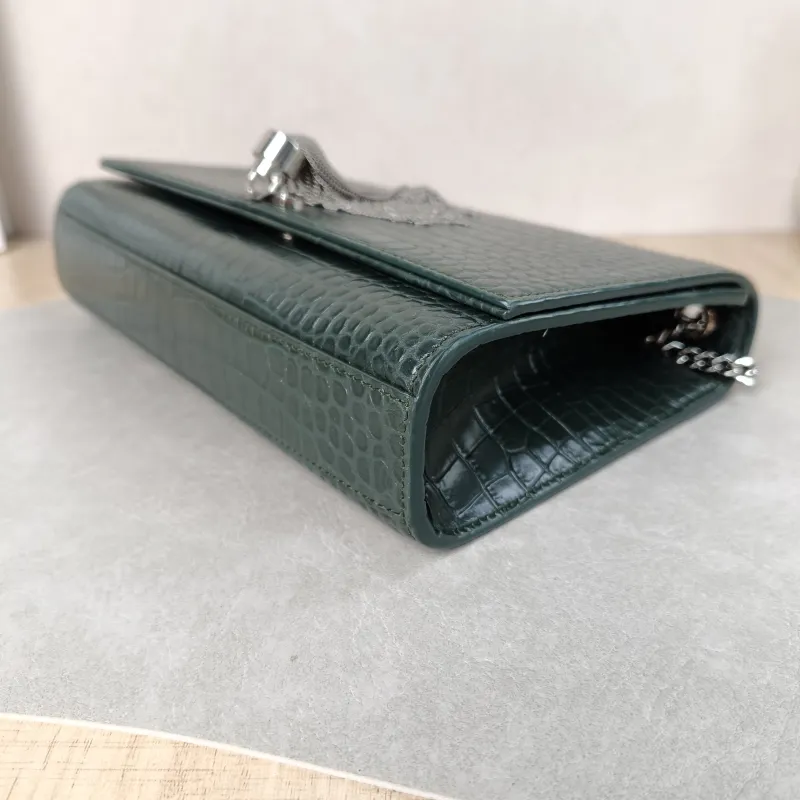 SAINT LAURENT Crossbody Bag KATE Edition Green Calfskin Medium 24 × 5.5 × 14.5 cm — detail view 7 of 12
