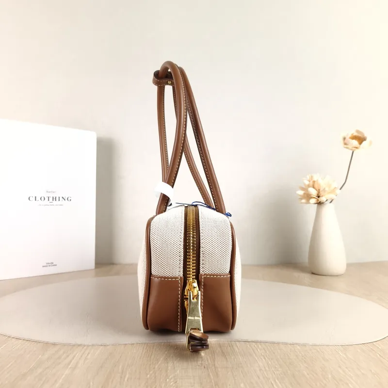 Miumiu Top Handle Bag Beau Brown Canvas · Calfskin 28 × 8 × 11.5 cm — detail view 11 of 13