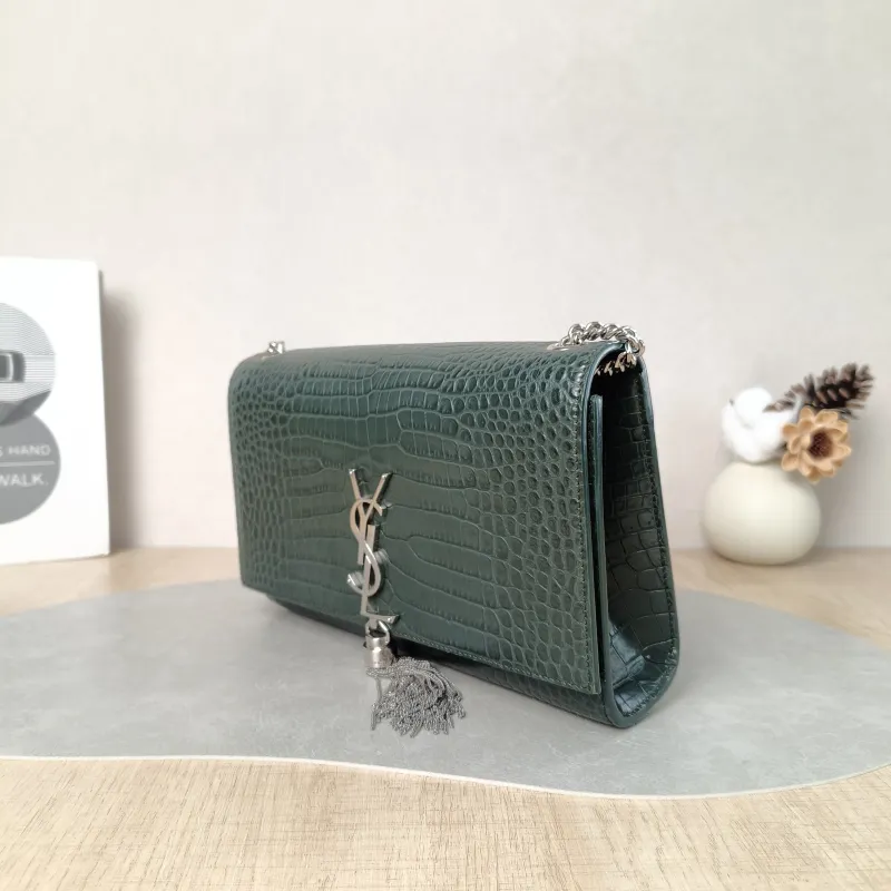 SAINT LAURENT Crossbody Bag KATE Edition Green Calfskin Medium 24 × 5.5 × 14.5 cm — cover view 3 of 5