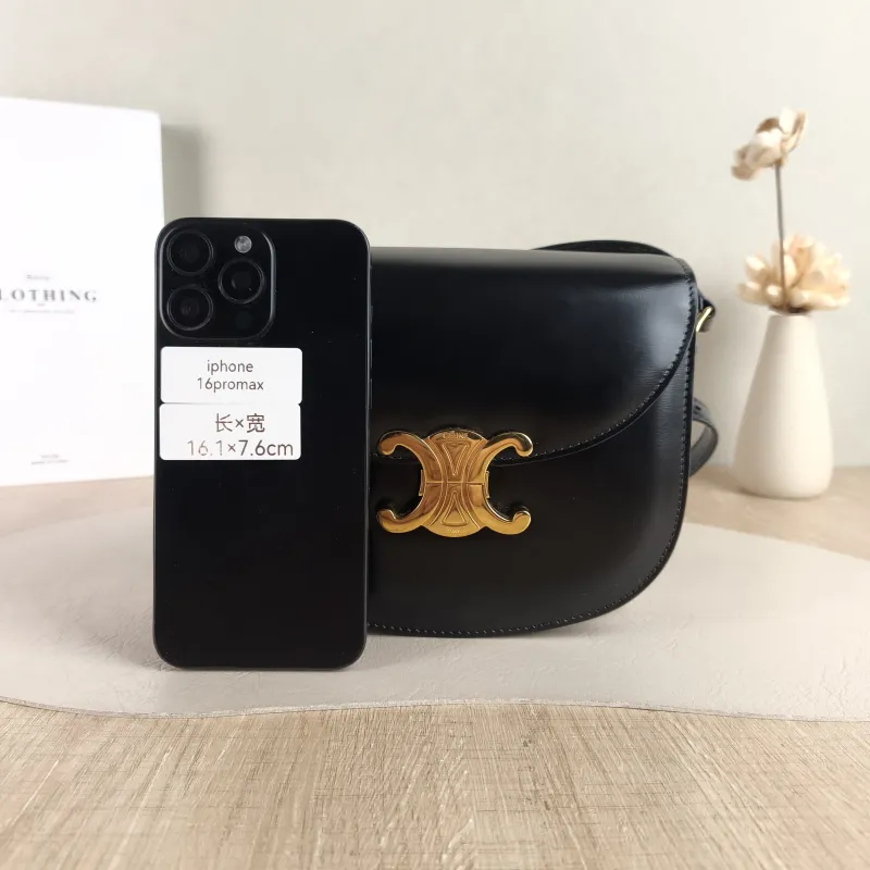 CELINE Crossbody Bag TEEN BESACE TRIOMPHE Black Calfskin Small 18.5 × 6 × 16 cm — cover view 5 of 6