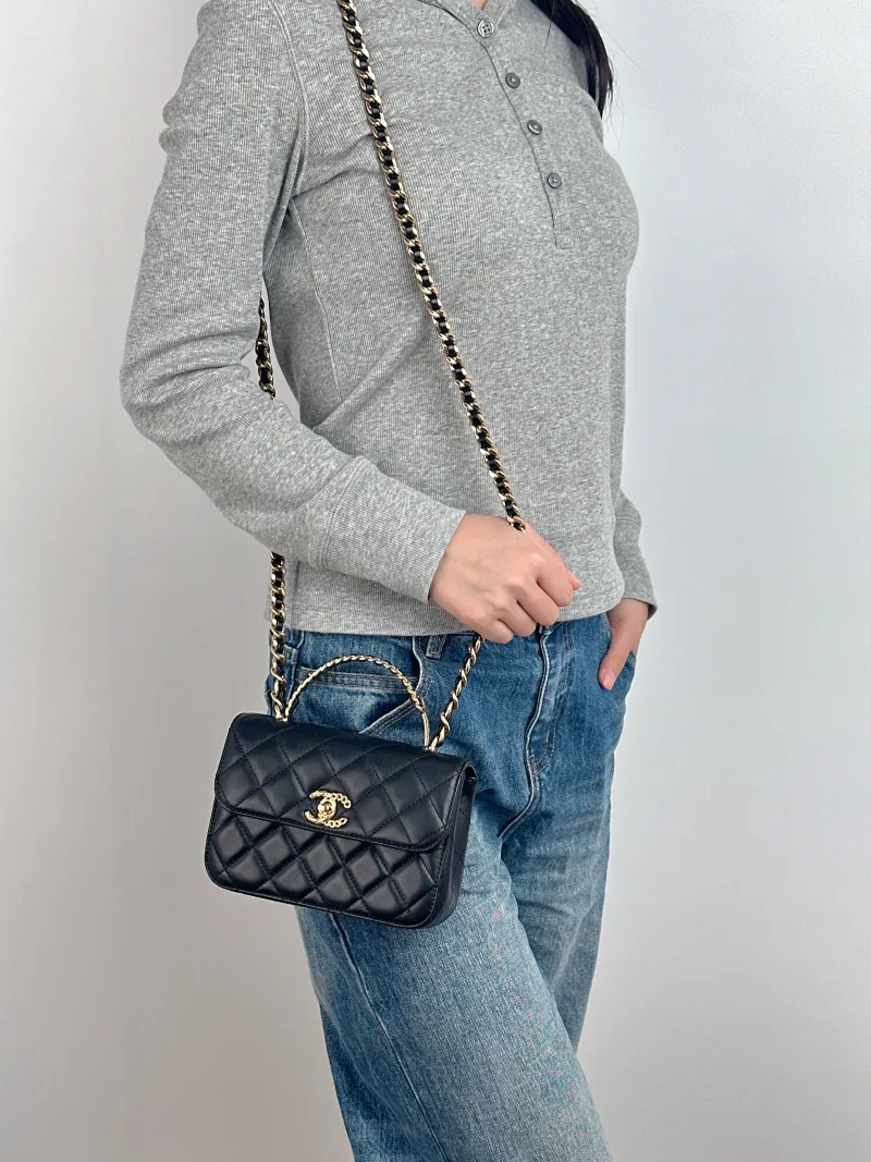 Chanel Crossbody Bag Crossbody Bag Black Lambskin One Size 17 × 5 × 12 cm — on-model view 3 of 3