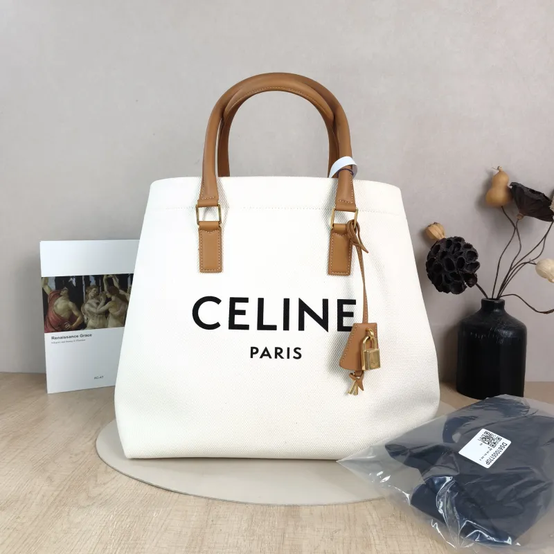 CELINE Top Handle Bag cabas logo tote White Canvas Large 34 × 20 × 33 cm — cover view 4 of 6