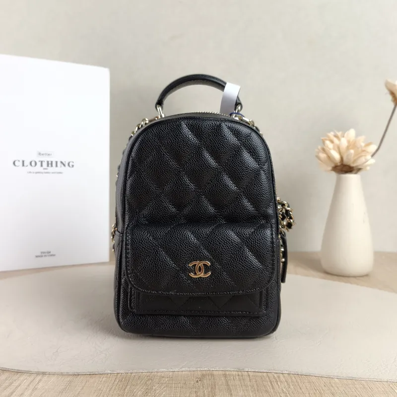 Chanel Backpack mini Backpack Collection Black Grained Calfskin One Size13 × 9 × 18 cm