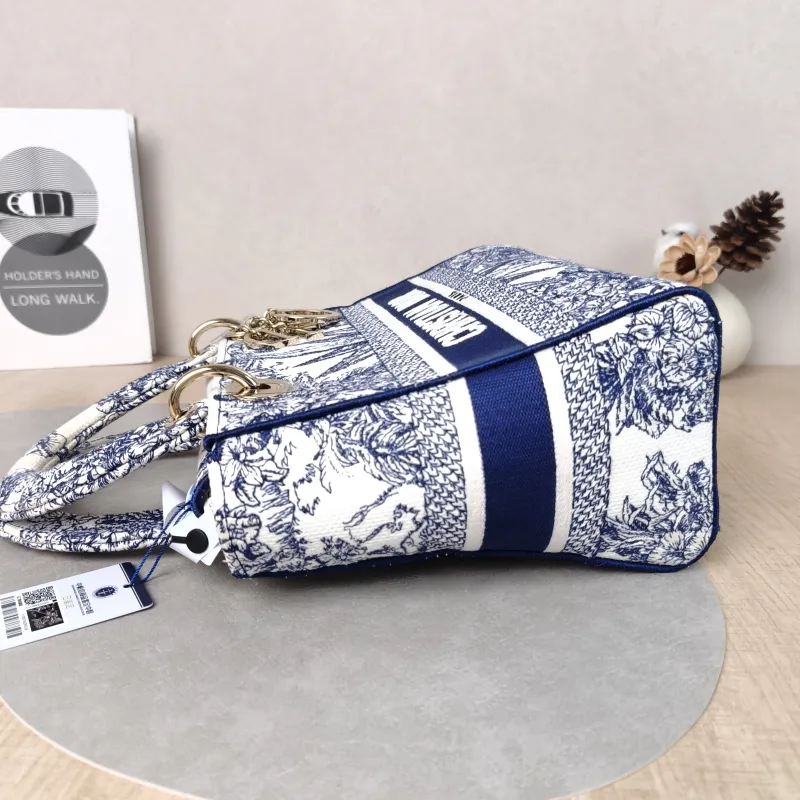 DIOR Top Handle Bag Lady Lady Dior Bag Blue Canvas Medium 24 × 12 × 21 cm — detail view 6 of 13