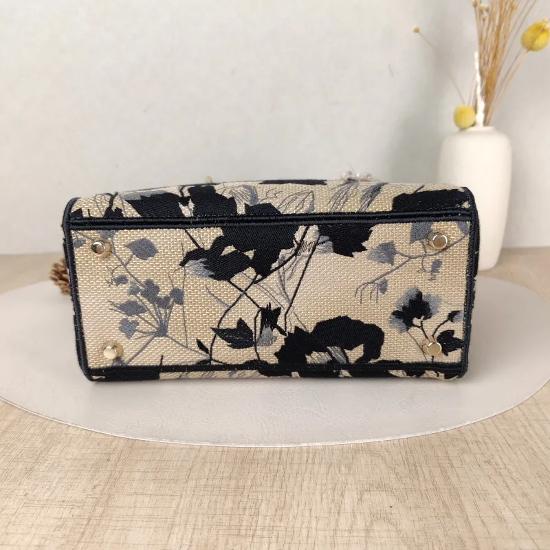 DIOR Top Handle Bag Lady Lady Dior Bag Beige Black Canvas Medium24 × 12 × 21 cm — cover view 2 of 5