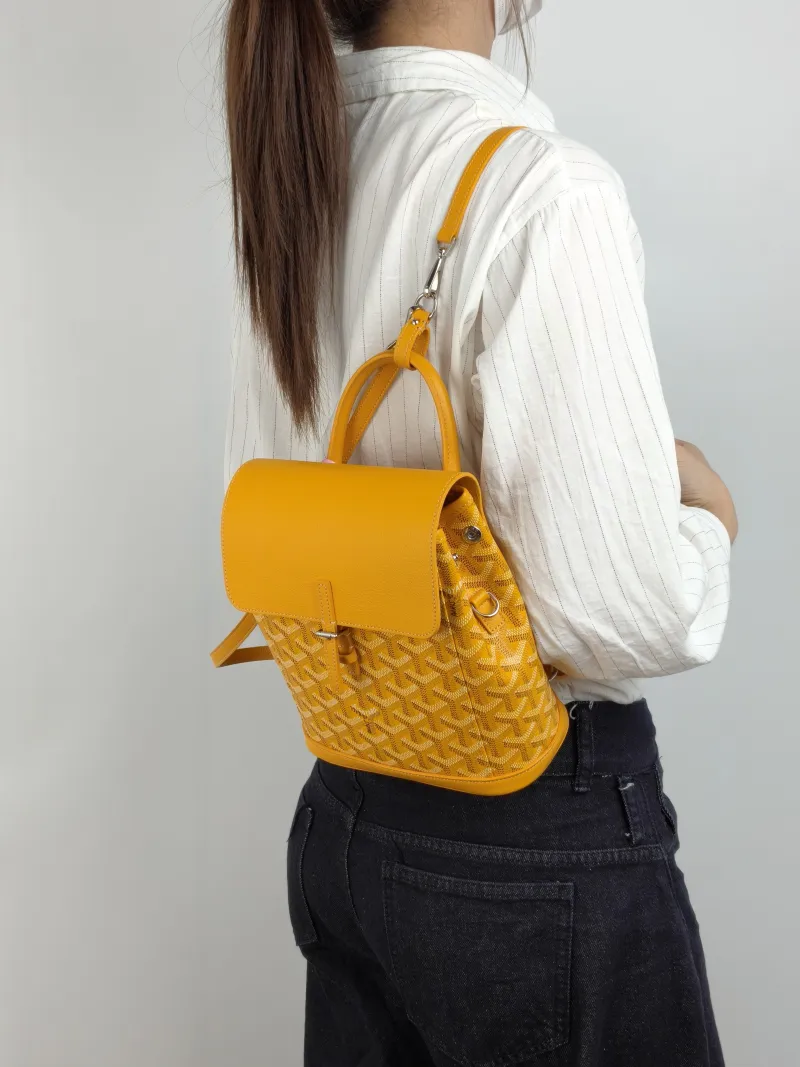 GOYARD Crossbody Bag ALPIN Backpack Yellow PVC Mini 19 × 9.5 × 23 cm — on-model view 2 of 3
