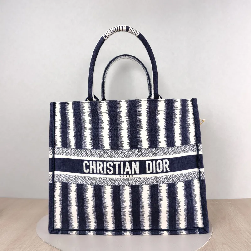 DIOR Top Handle Bag Book Tote Blue White Canvas Large 42 × 18.5 × 35 cm