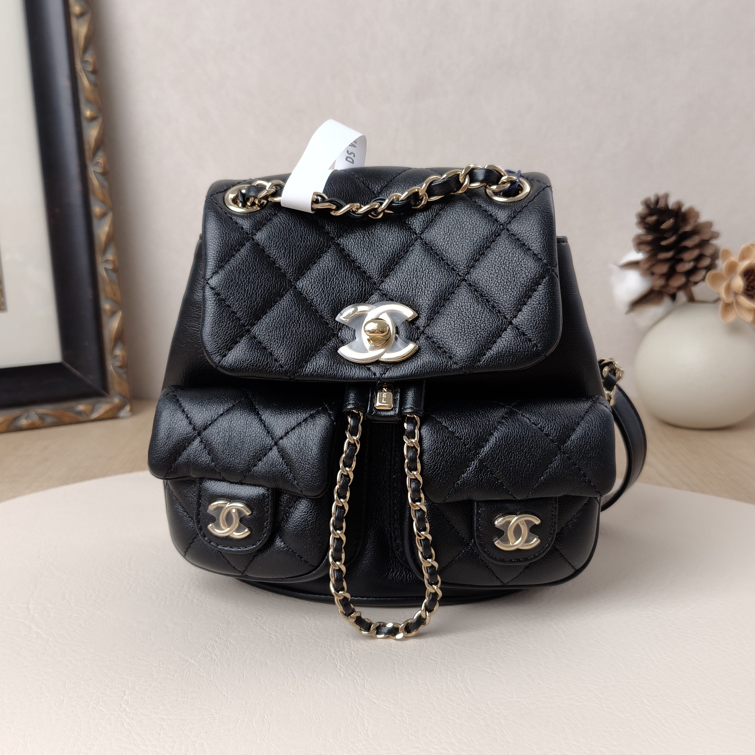 Chanel Backpack Duma Black Calfskin Small16.5 × 10 × 17.5 cm