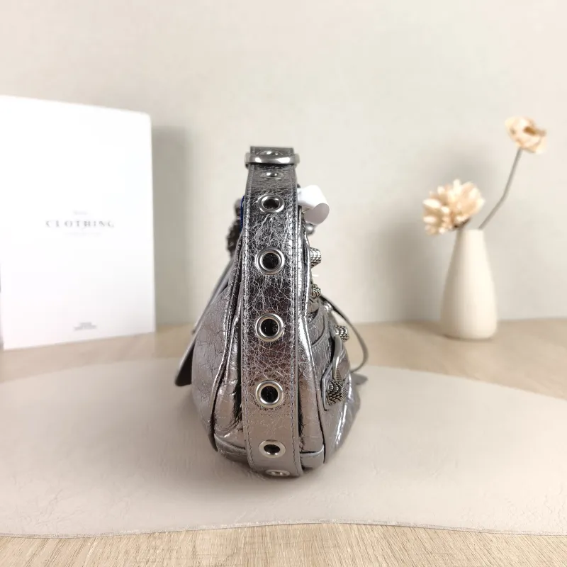 BALENCIAGA Crossbody Bag LE CAGOLE Silver Calfskin XS 26 × 7 × 16 cm — detail view 1 of 11