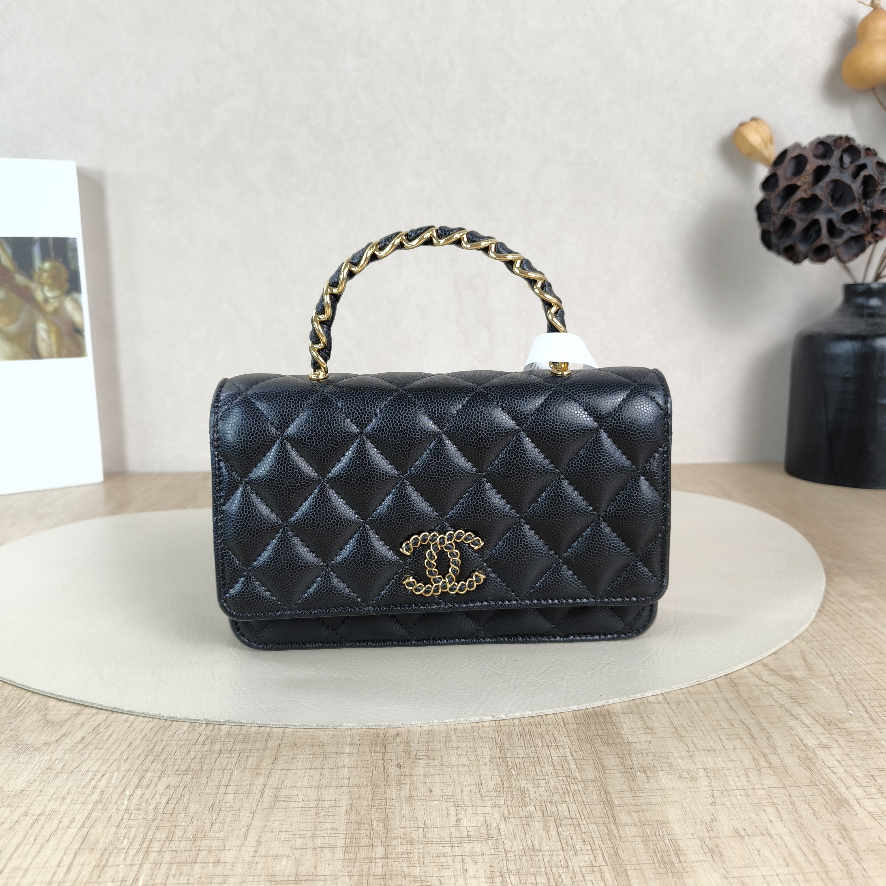 Chanel Crossbody Bag Classic Flap WOC CF WOC Black Grained Calfskinmini19.2 × 3.5 × 12.3 cm