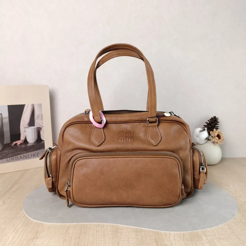 Miumiu Top Handle Bag Pocket Top Handle Bag Caramel SL ambskin One Size 32 × 14 × 22 cm