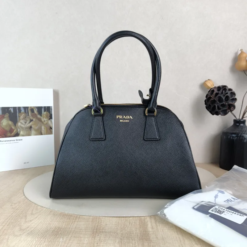 PRADA Top Handle Bag Saffiano Black Calfskin One Size 31.5 × 11 × 20 cm — cover view 5 of 6