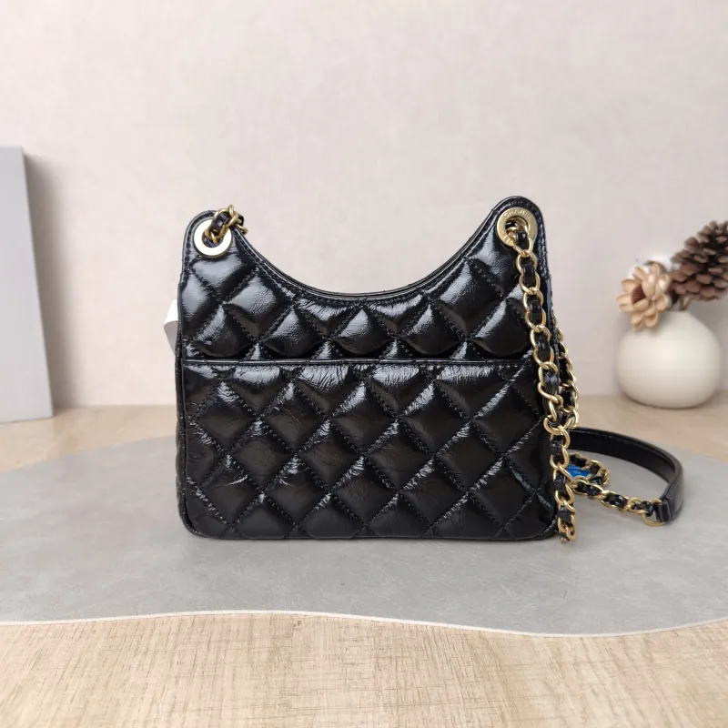 Chanel Crossbody Bag HOBO Black Waxed Leather Calfskin Small 19 × 6 × 17 cm — cover view 4 of 5