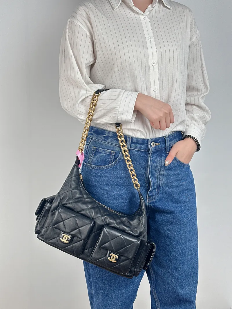 Chanel Shoulder Bag c hobo Black Lambskin Large 35 × 18 × 27 cm — on-model view 2 of 2