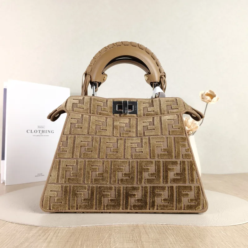 FENDI Crossbody Bag Peekaboo IS ee US mall Brown Velvet Small 27 × 11 × 21 cm