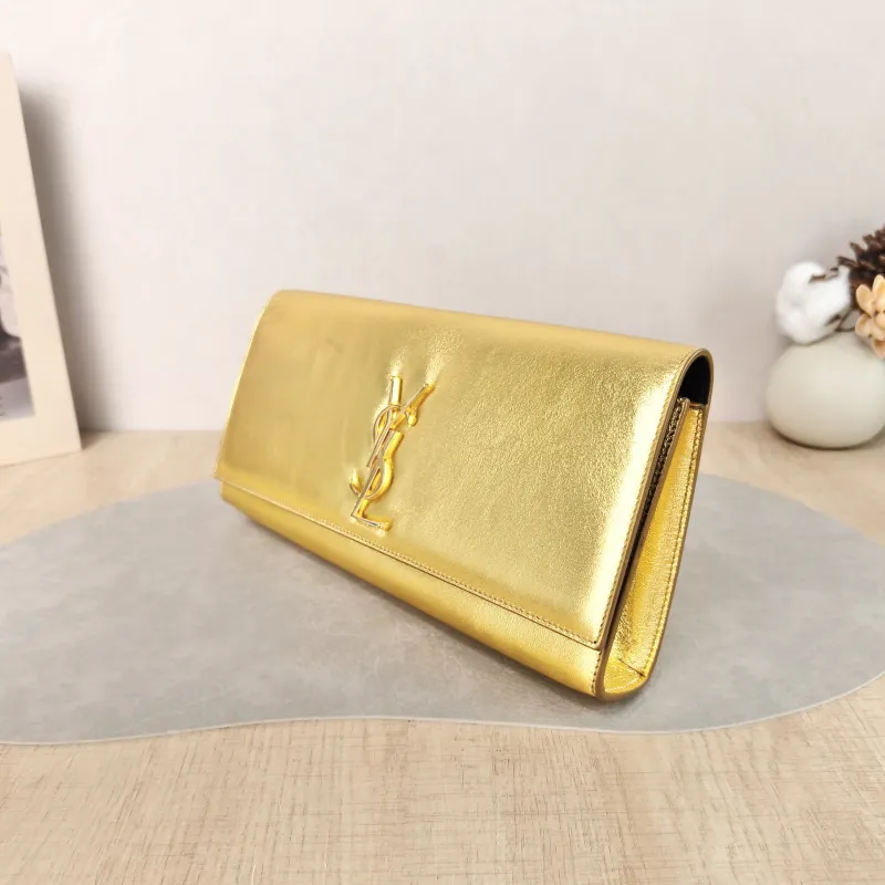 SAINT LAURENT Clutch Clutch Gold Calfskin 27 × 4 × 13 cm — cover view 3 of 5
