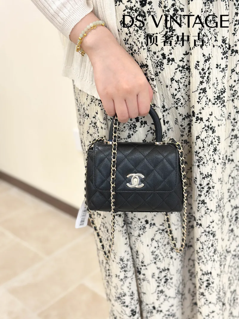 Chanel Top Handle Bag Coco Handle​Black Grained Calfskin Small24 × 10 × 14 cm — on-model view 3 of 6