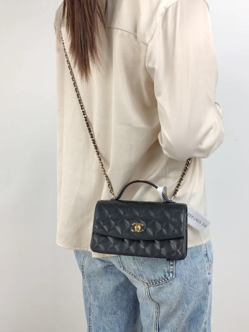 Chanel Crossbody Bag Black Grained Calfskin One Size 19 × 7 × 11.5 cm — on-model view 2 of 3