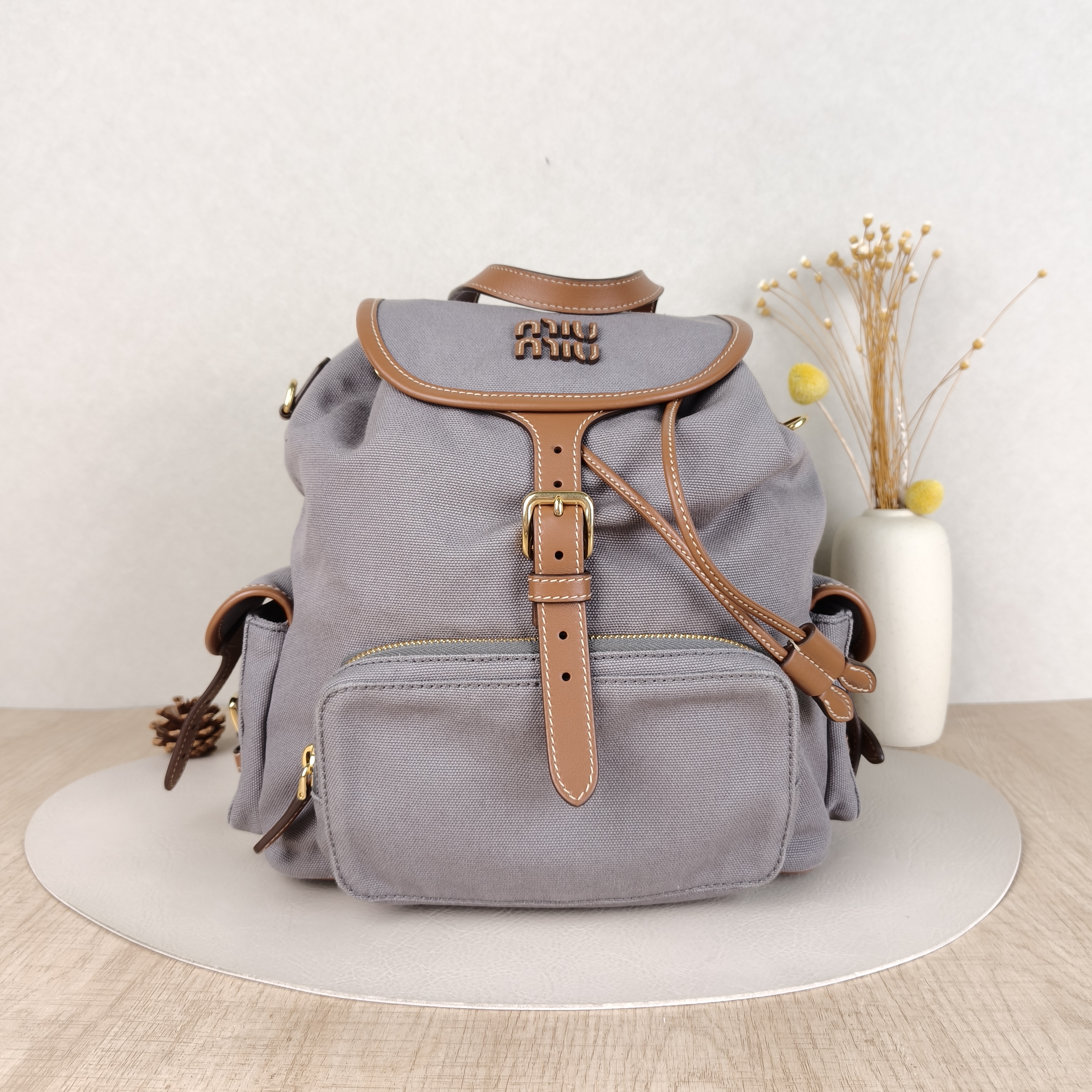 Miumiu Backpack Backpack Grey Canvas Large25 × 12.5 × 29.5 cm