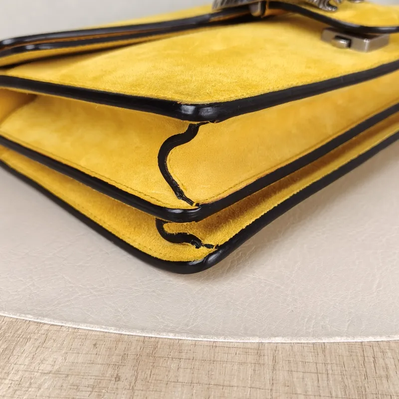 GUCCI Crossbody Bag Dionysus Yellow Suede Medium 28 × 9 × 17 cm — detail view 12 of 13
