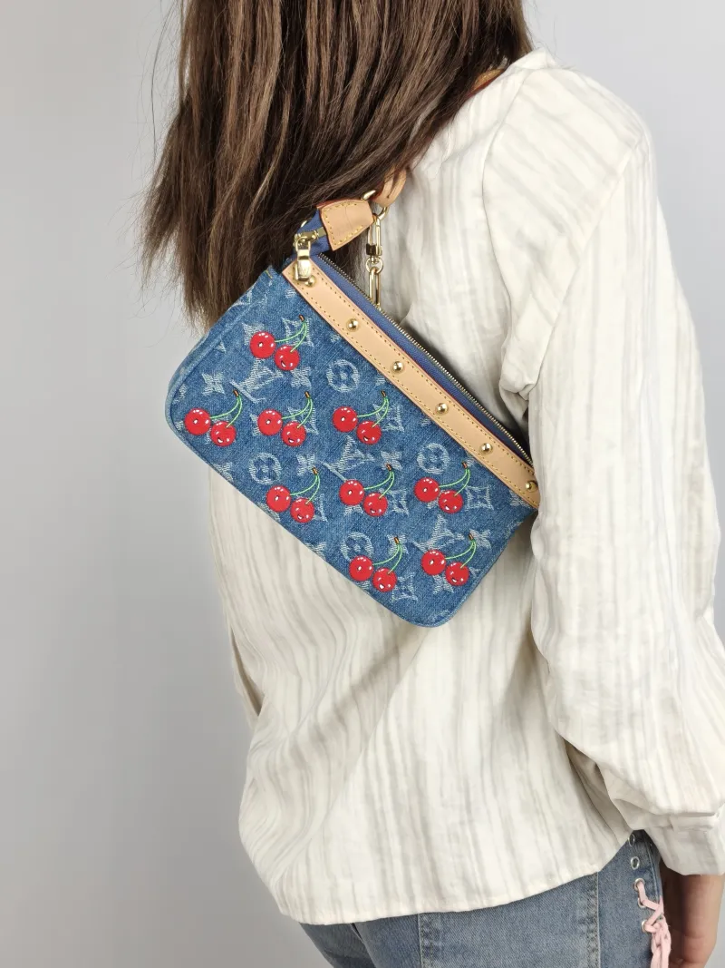 Louis Vuitton Shoulder Bag Pochette Accessoires Two Straps Blue · One Size 22 × 4 × 13 cm — on-model view 2 of 3