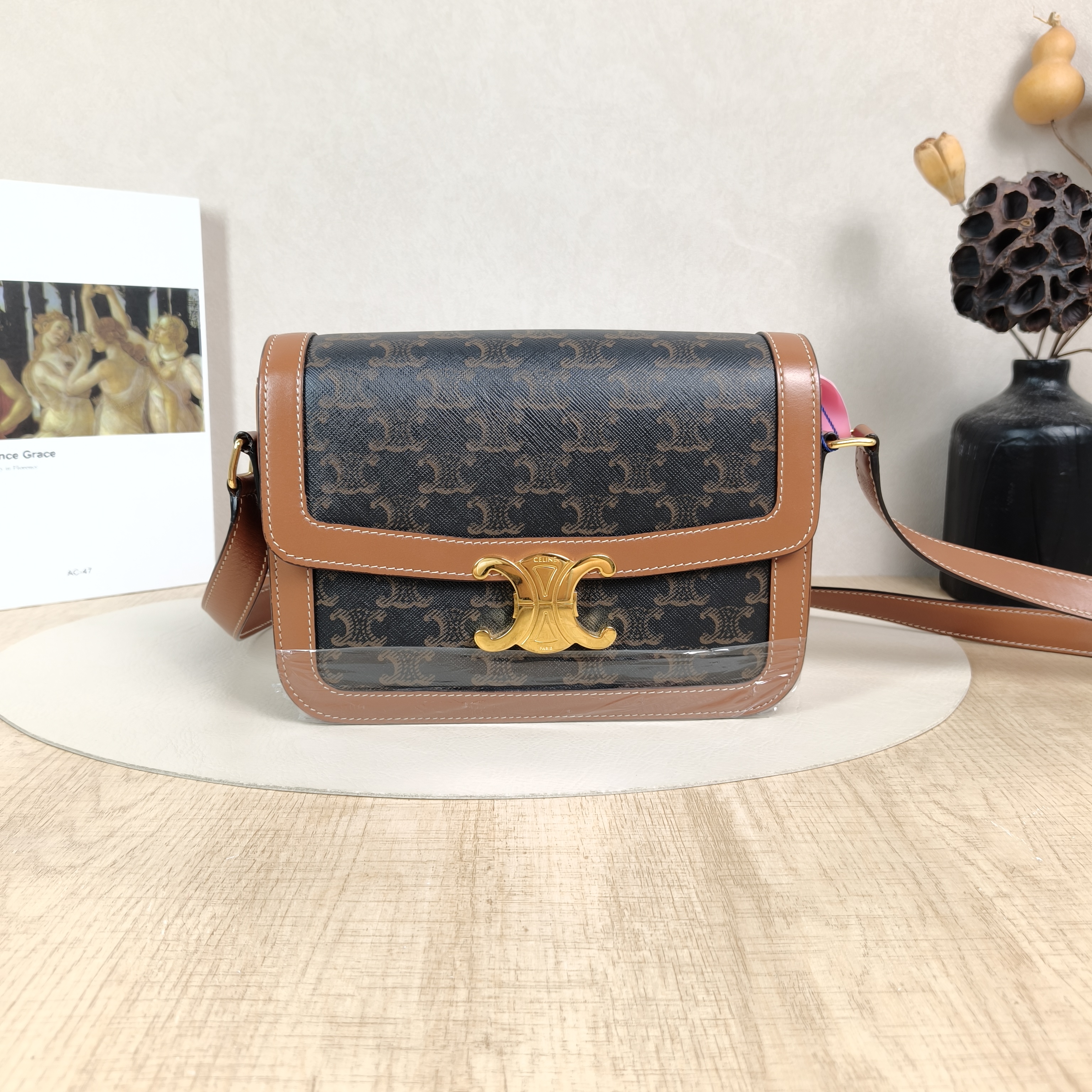 CELINE Crossbody Bag Triomphe Monogram PVC Medium22 × 6 × 15.5 cm