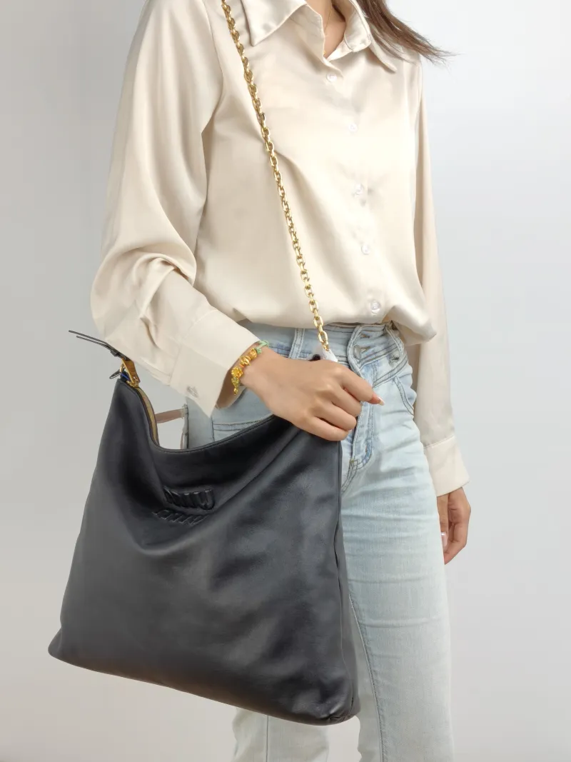 Miumiu Crossbody Bag Hobo Shoulder Crossbody Bag Black Calfskin One Size 38 × 6 × 34 cm — on-model view 2 of 2