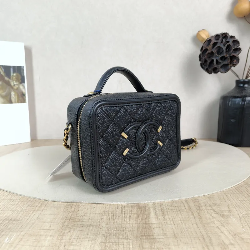 Chanel Crossbody Bag CC Filigree Vanity Cosmetic Bag Black Grained Calfskin Small 16 × 7 × 12 cm 26 — cover view 2 of 6