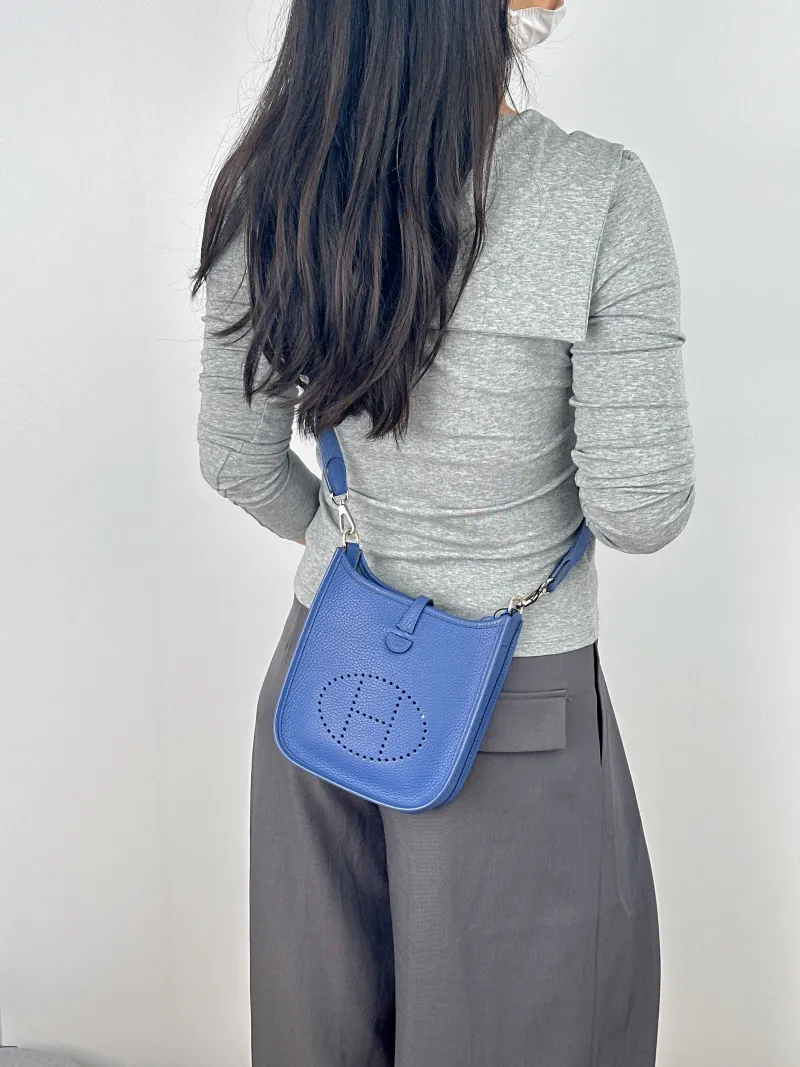 Hermès Crossbody Bag Evelyne Mini 16 Mini 16 Blue TC Calfskin Mini 17 × 5.5 × 18 cm D — on-model view 2 of 2