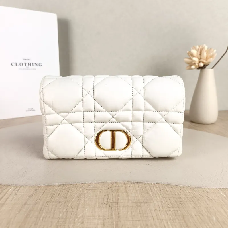 DIOR Crossbody Bag Caro Chain Bagwoc White Calfskin One Size 19.5 × 6.5 × 11 cm