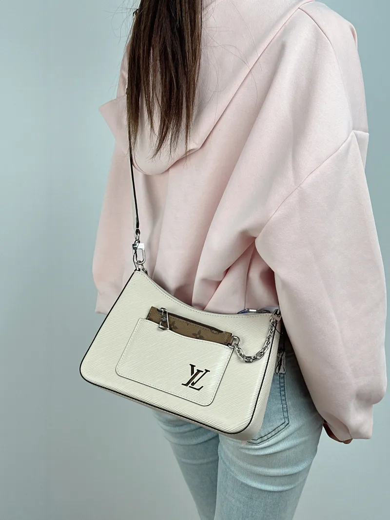 Louis Vuitton Crossbody Bag MARELLE White Epi Embossed Calfskin Small 25 × 8 × 15 cm — on-model view 2 of 2
