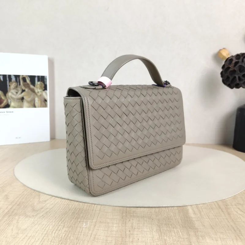 Bottega Veneta Top Handle Bag Woven Top Handle Crossbody Bag Grey Calfskin One Size 23 × 7 × 17 cm — cover view 5 of 5
