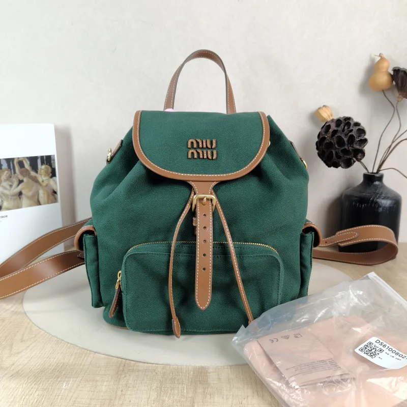 Miumiu Backpack Backpack Green Canvas Large 25 × 12.5 × 29.5 cm — cover view 4 of 6