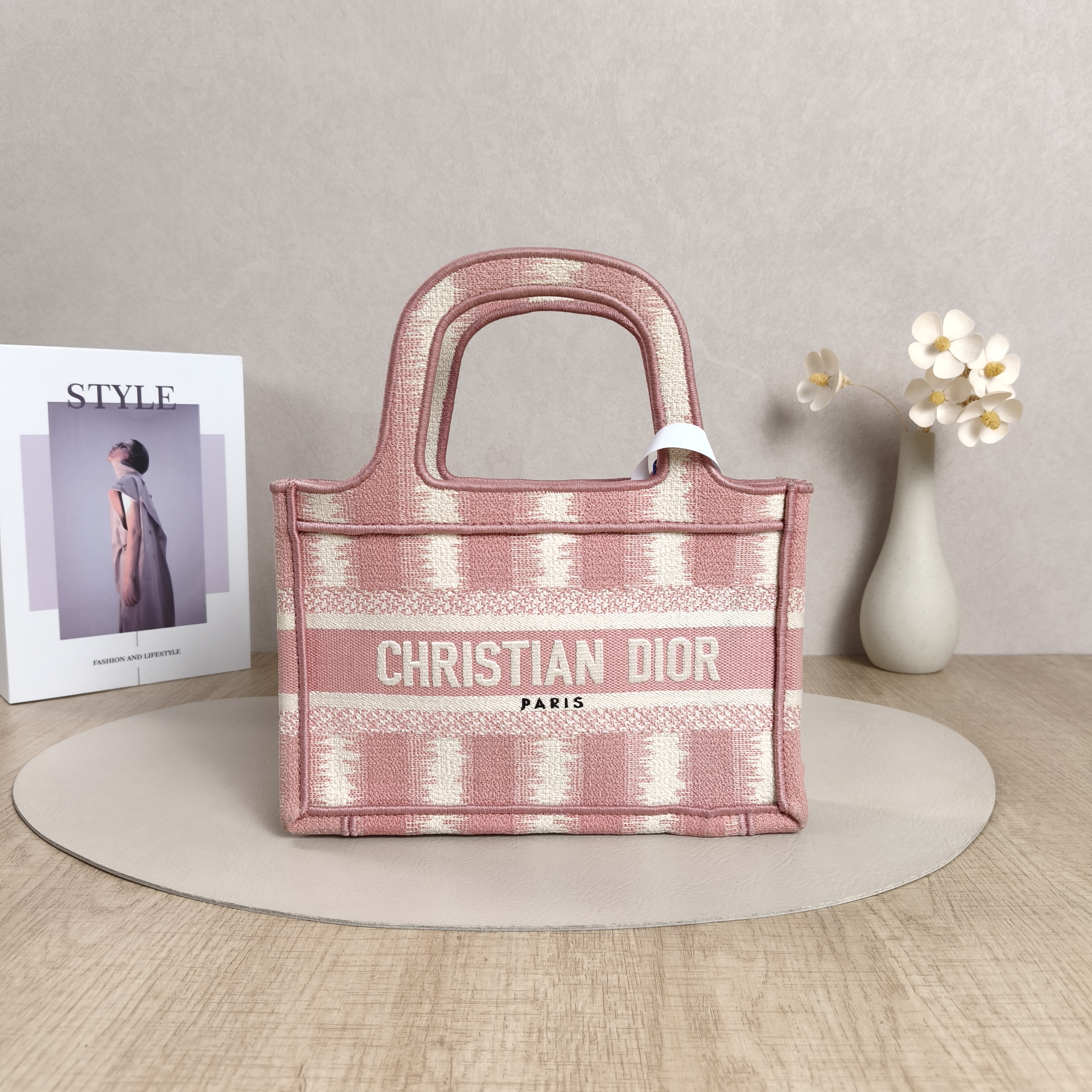 DIOR Top Handle Bag Book Tote Pink Canvasmini22.5 × 6 × 15 cm