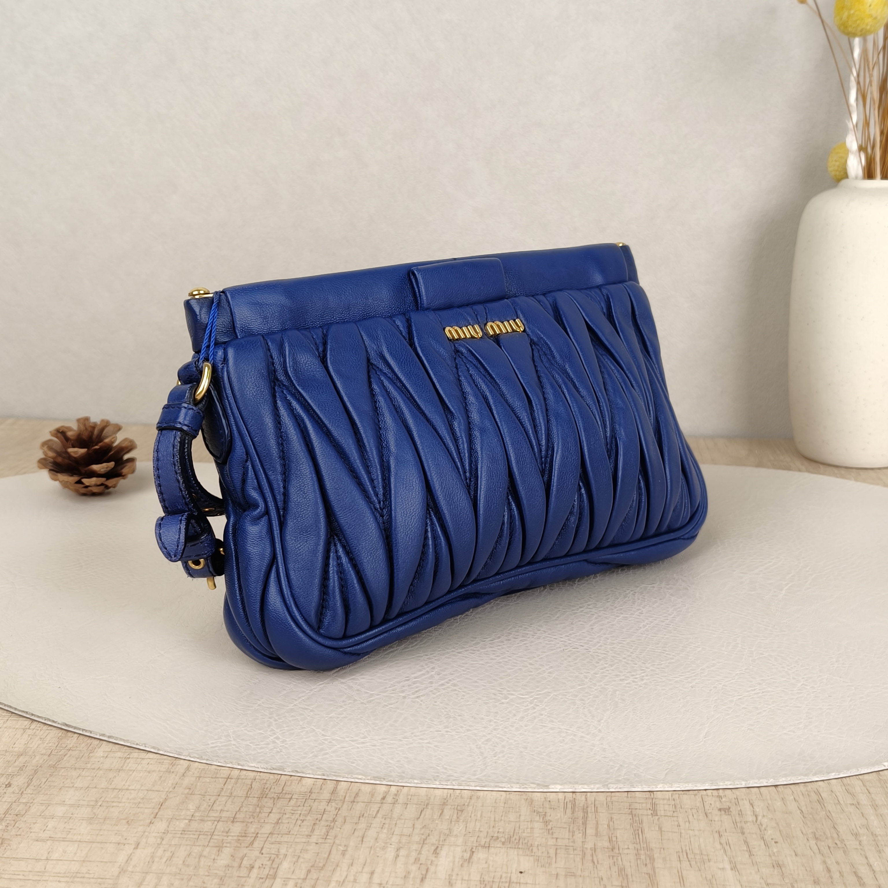 Miumiu Wallet Clutch Wallet Blue Lambskin 21 × 2.5 × 13.5 cm — cover view 4 of 5