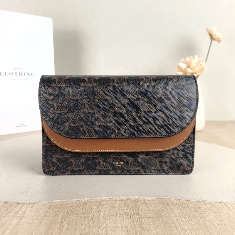 CELINE Crossbody Bag TRIOMPHE Clutchwoc Monogram PVC 20 × 6 × 12 cm
