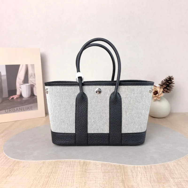 Hermès Top Handle Bag Neo Garden 23 Mini Black · Beige Canvas · Negonda Calfskin Mini 23 × 10 × 16 cm G