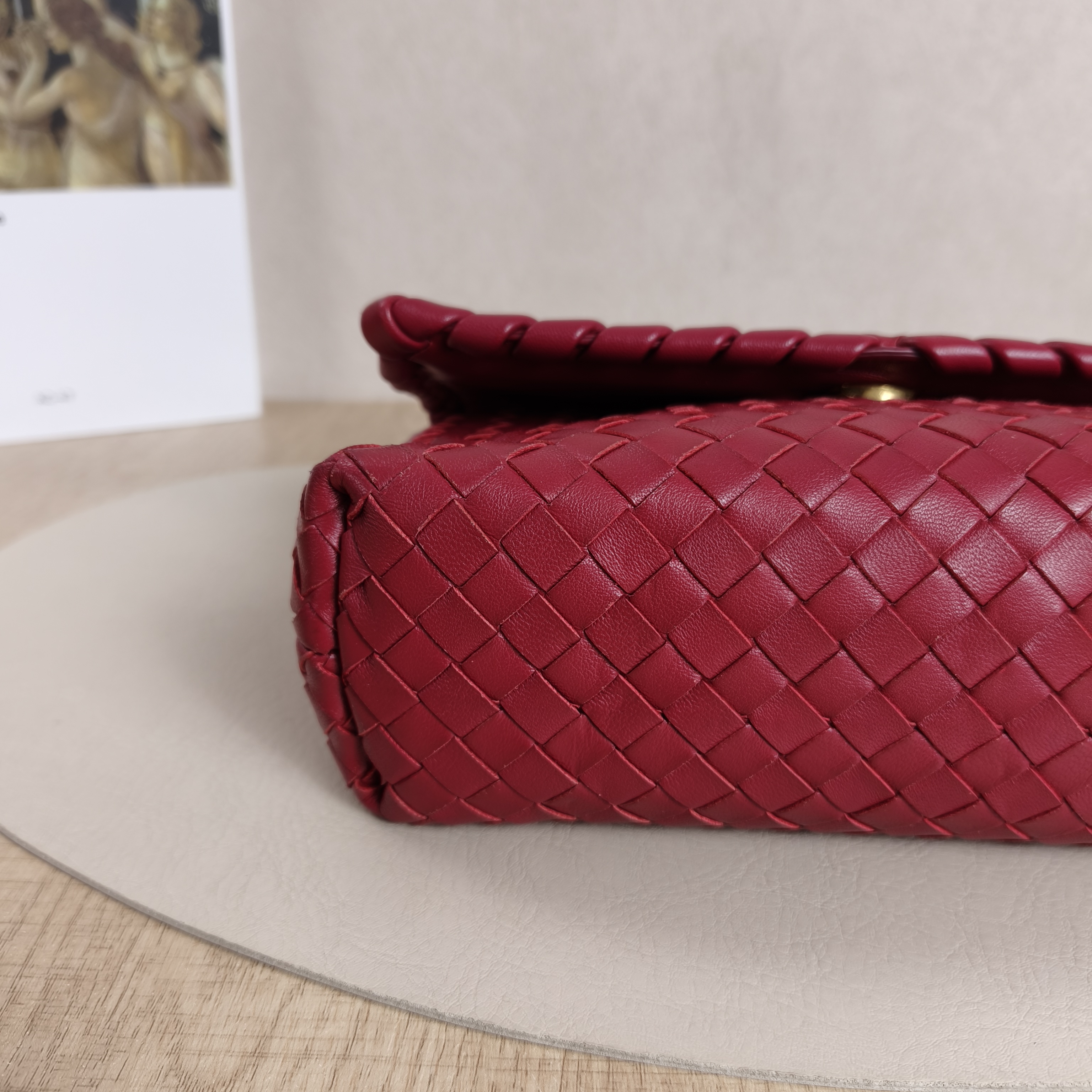 Bottega Veneta Shoulder Bag Woven Messenger Bag Burgundy Lambskin 21.5 × 7 × 13.5 cm — cover view 3 of 11