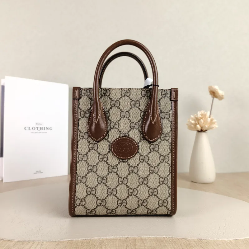 GUCCI Crossbody Bag GG Retro Collection Tote Bag Brown PVC Mini 16 × 7 × 20 cm
