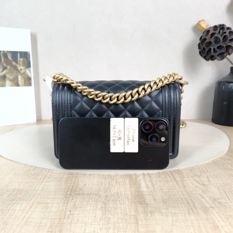 Chanel Crossbody Bag Le Boy​ Black Grained Calfskin Small 20.5 × 8.5 × 12 cm — cover view 4 of 5