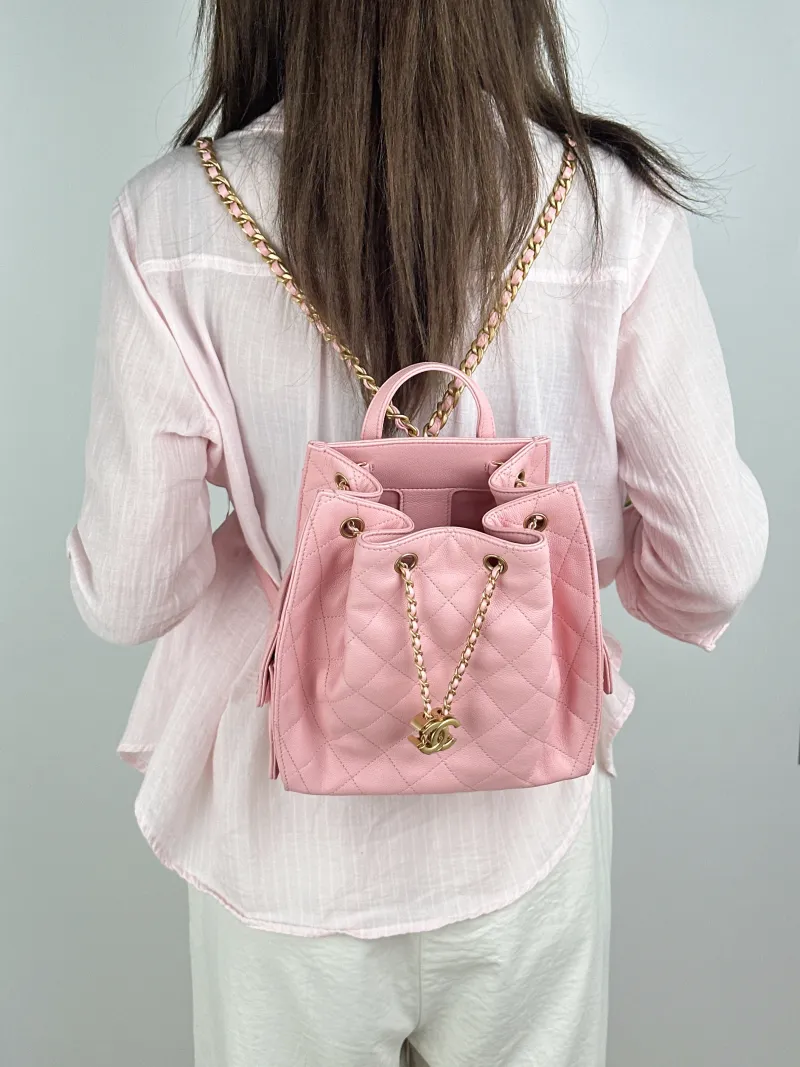 Chanel Backpack25bag Backpack Pink Grained Calfskin Medium23 × 14 × 23 cm — on-model view 1 of 3