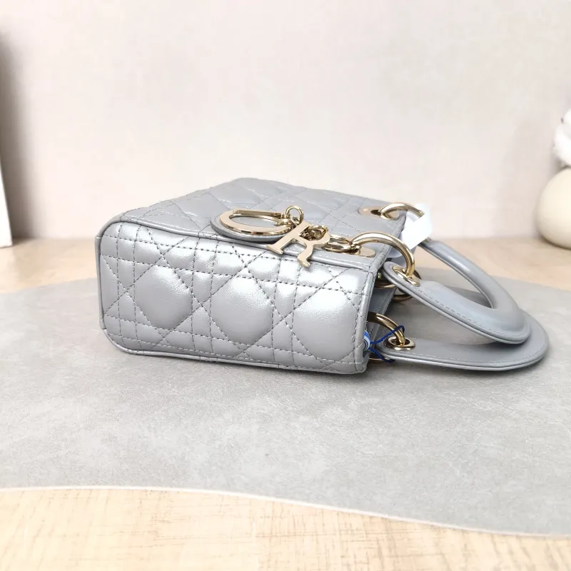 DIOR Crossbody Bag Lady Lady Dior Bag Grey Lambskin Mini 17 × 7 × 15 cm — detail view 8 of 12